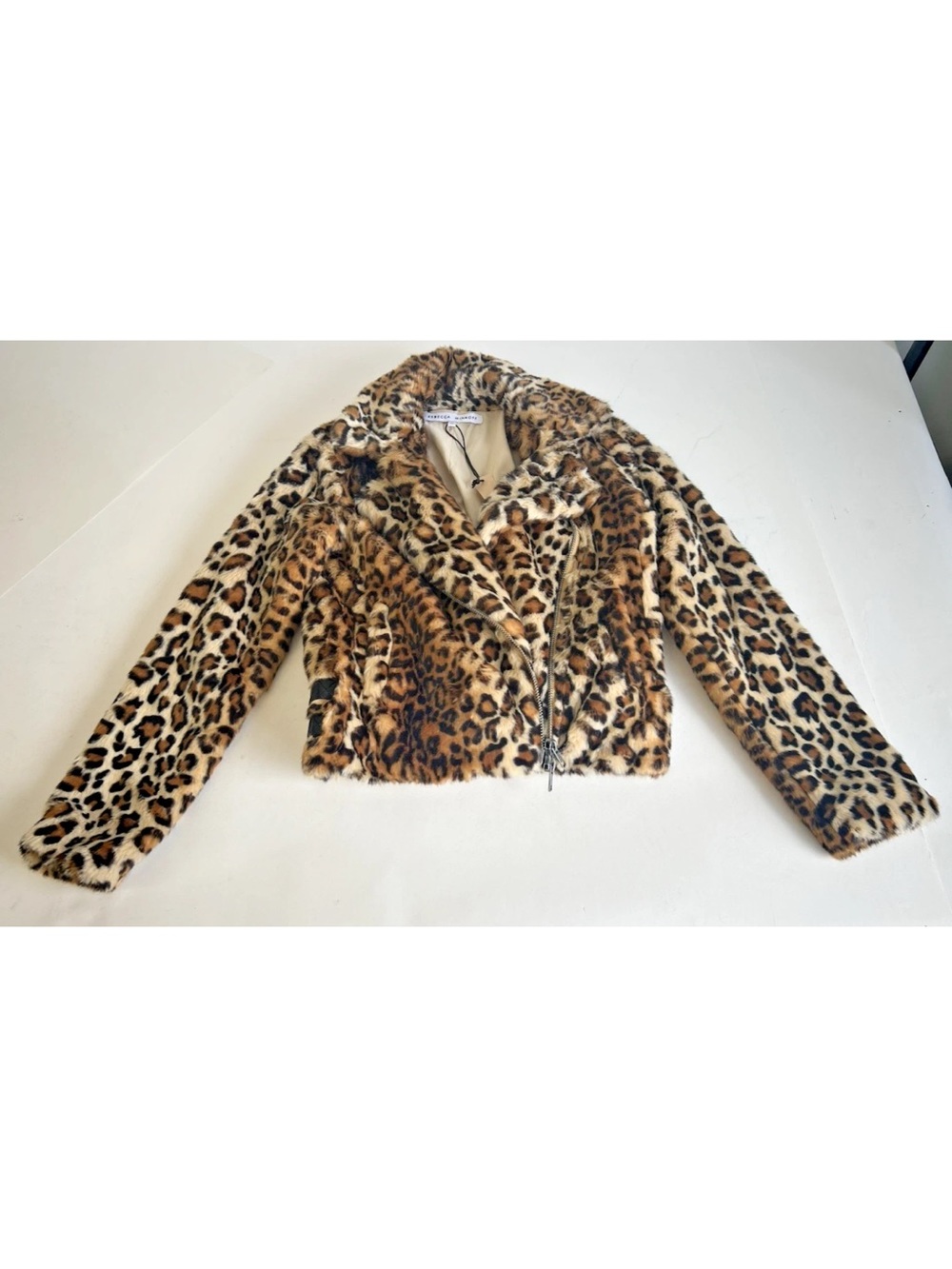 Rebecca Minkoff Leopard Print Hudson Moto Teddy Jacket in Brown & Black